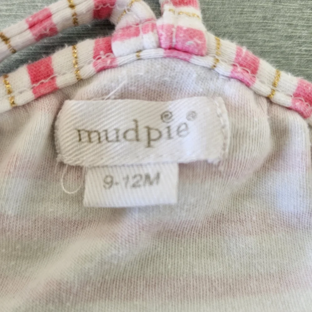 Mud Pie Baby Girl Flamingo Romper 9-12M Pink Striped Summer Outfit Cute